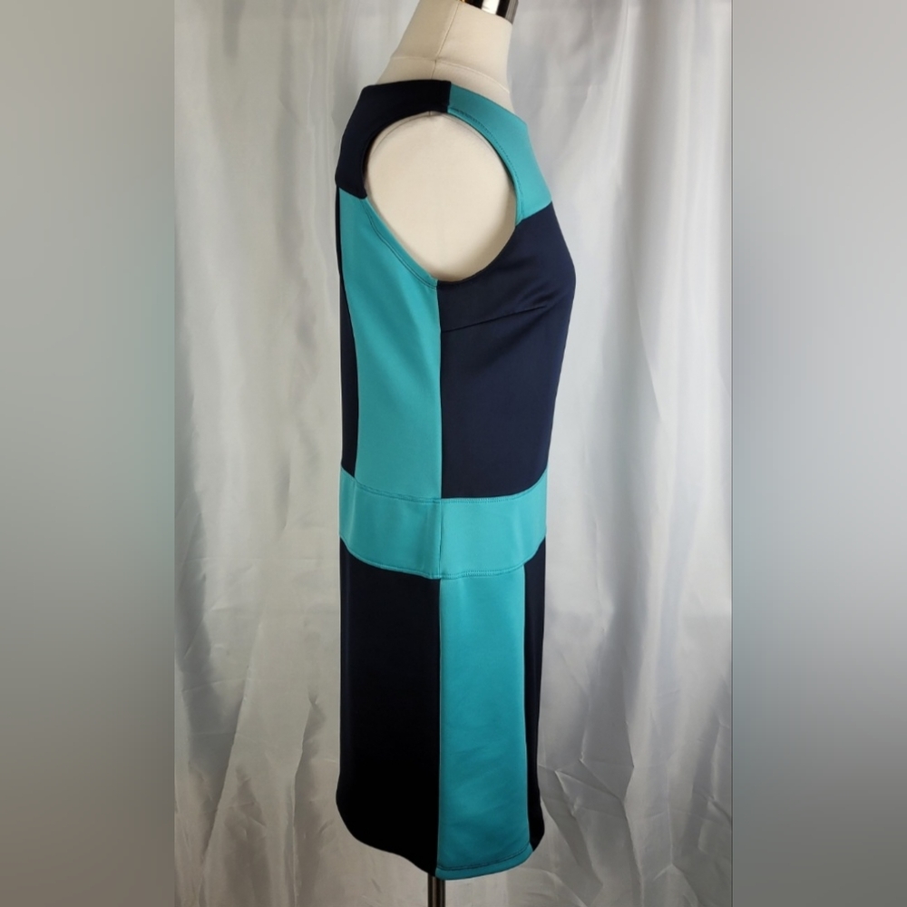 Enfocus Studio Teal Navy Color Block Scuba Stretch Popover Midi Dress Size 8 - Picture 7 of 10